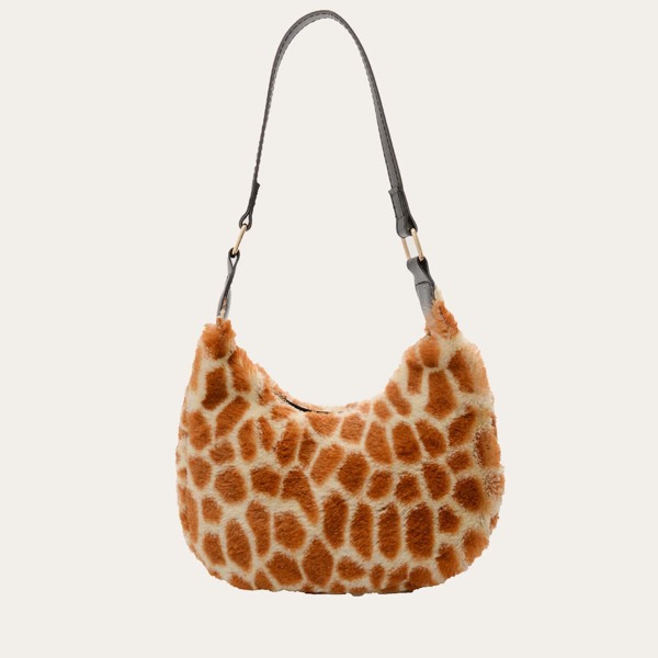 

Stone Graphic Fluffy Baguette Bag, Brown