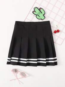 SHEIN 女孩條紋百褶半身裙