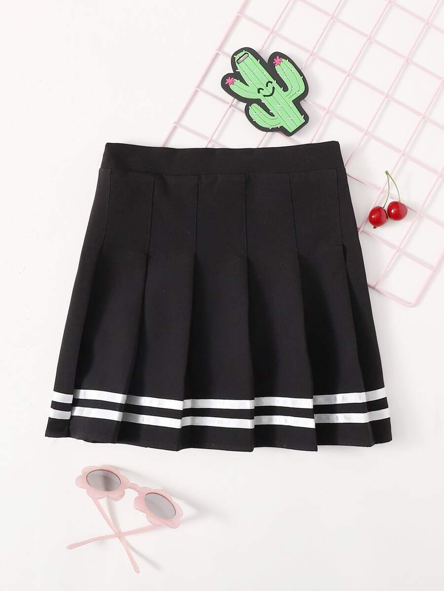 SHEIN 女孩條紋百褶半身裙