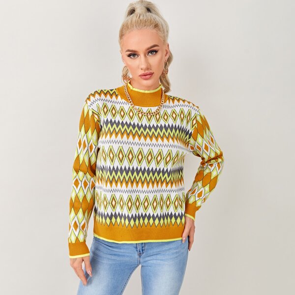 

Mock Neck Argyle Pattern Sweater, Multicolor
