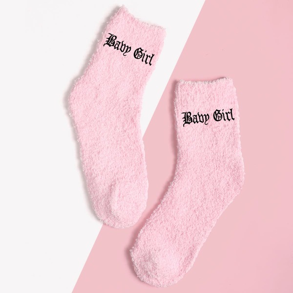 

Letter Graphic Fuzzy Socks, Pink