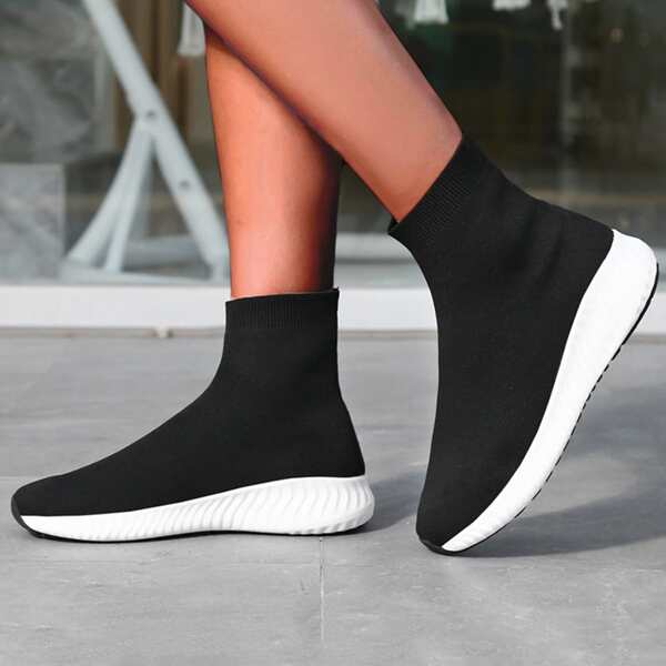 

Minimalist Knit High Top Slip On Sneakers, Black