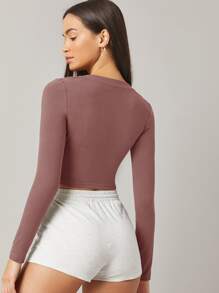 SHEIN BASICS Cotton V-Neck Crop Top - Dusty Pink - View 2