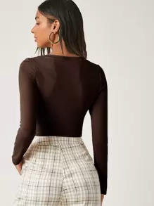 SHEIN BASICS Top crop algodón escote V - Marrón Chocolate - Ver 2