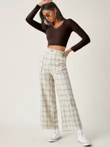 SHEIN BASICS Top crop algodón escote V - Marrón Chocolate - Ver 5