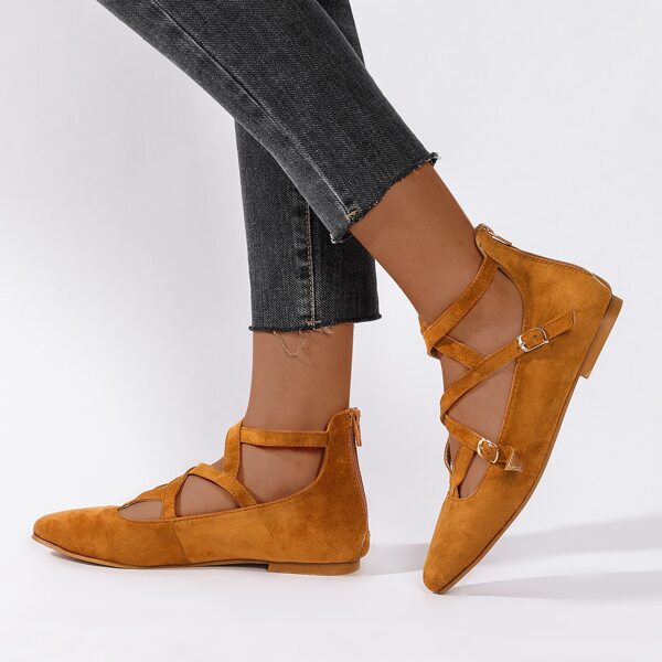 

Cross Strap Wide Fit Flats, Ginger