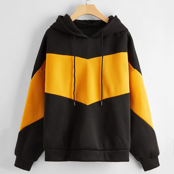 

Chevron Colorblock Drawstring Oversized Hoodie, Multicolor