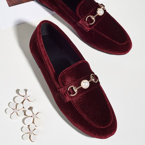 

Faux Pearl Decor Loafers, Burgundy