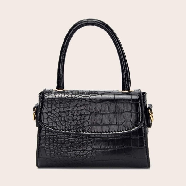 

Croc Embossed Satchel Bag, Black