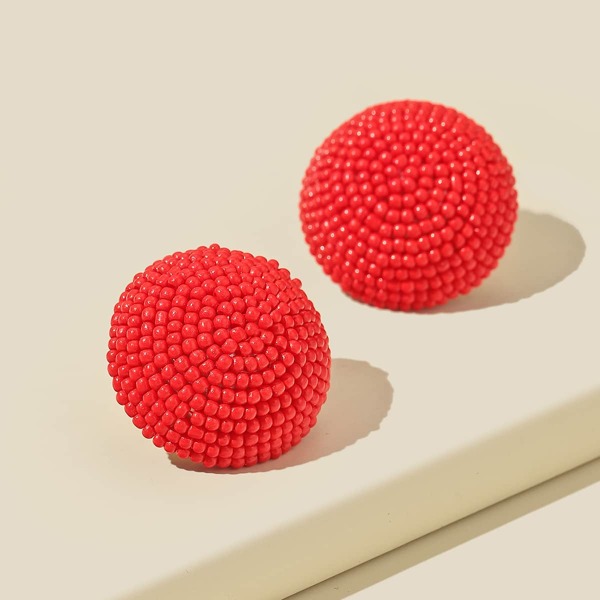 

Seed Bead Overlay Round Earrings, Red