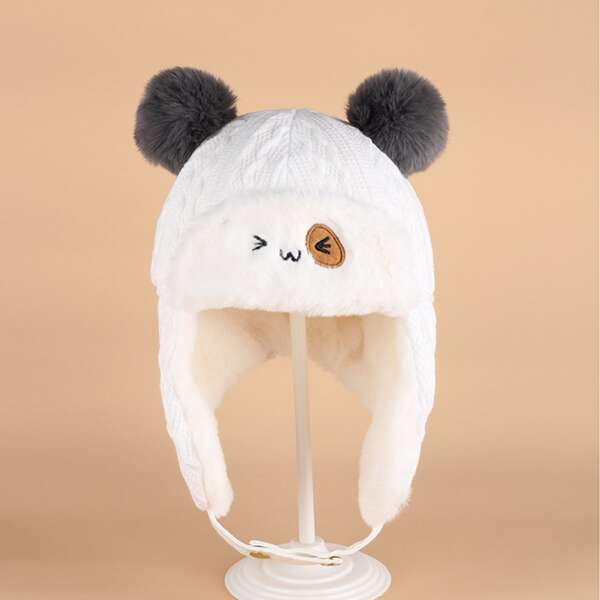 

Baby Cartoon Embroidered Warm Hat, White