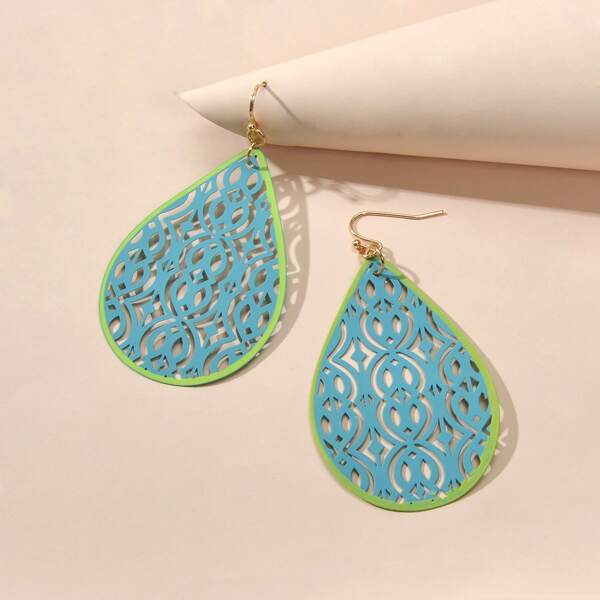 

Hollow Out Water Drop Earrings, Blue