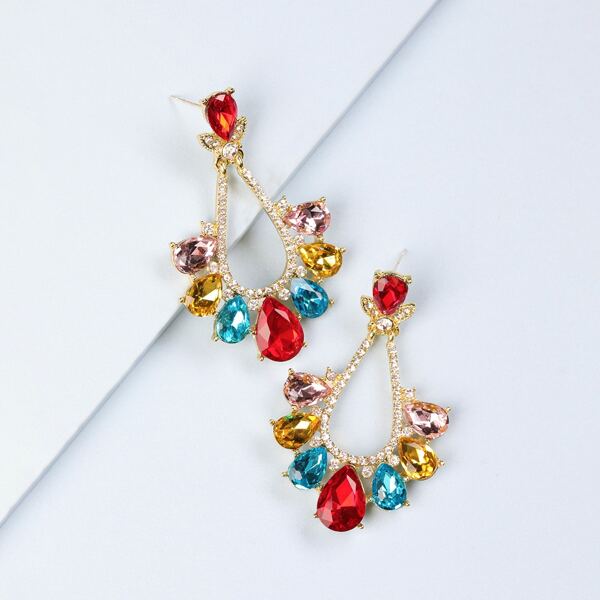 

Rhinestone Water Drop Earrings, Multicolor