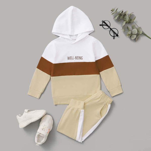 

Toddler Girls Colorblock Letter Graphic Hoodie With Sweatpants, Multicolor