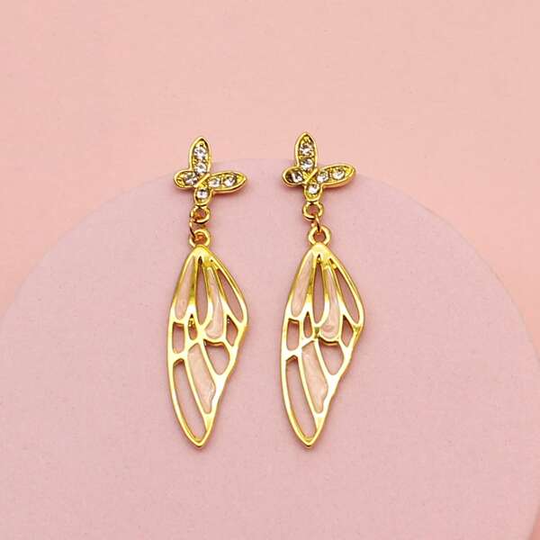 

Butterfly Decor Wing Drop Earrings, Baby pink