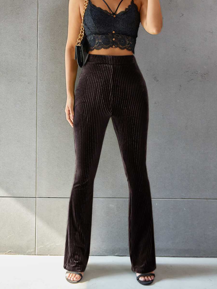 SHEIN EZwear Pantalones de terciopelo de pierna amplia unicolor - Marrón Chocolate - Ver 1