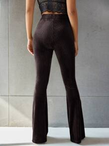 SHEIN EZwear Pantalones de terciopelo de pierna amplia unicolor - Marrón Chocolate - Ver 2