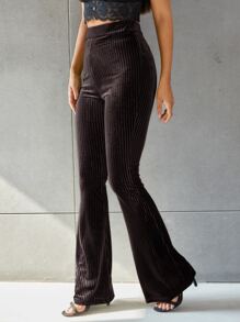 SHEIN EZwear Pantalones de terciopelo de pierna amplia unicolor - Marrón Chocolate - Ver 5