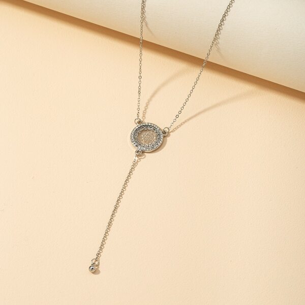 

Rhinestone Round Charm Y-lariat Necklace, Silver