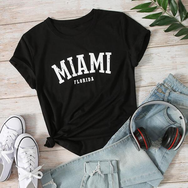 

Letter Graphic Round Neck Tee, Black