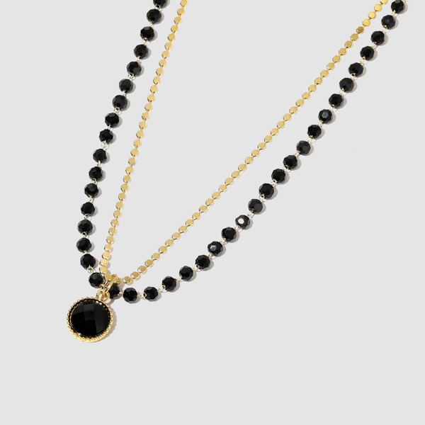 

Round Charm Layered Necklace, Black