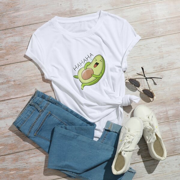

Cartoon & Letter Graphic Tee, White