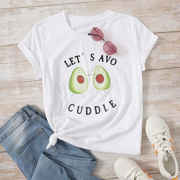 

Cartoon & Slogan Graphic Tee, White