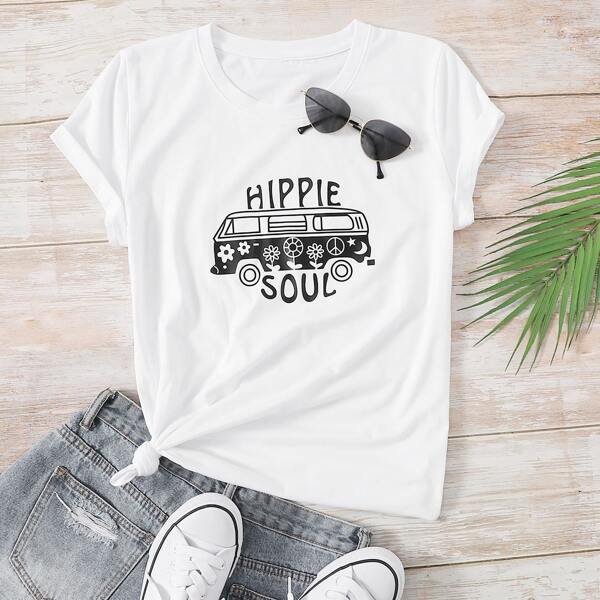

Letter And Floral Print Tee, White