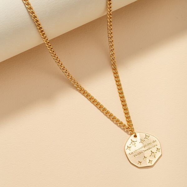 

Star Engraved Geo Charm Necklace, Gold