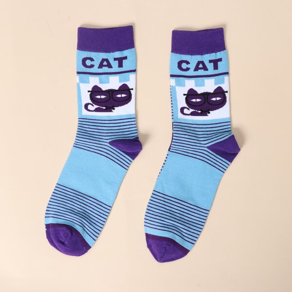 

Cartoon Graphic Socks, Baby blue