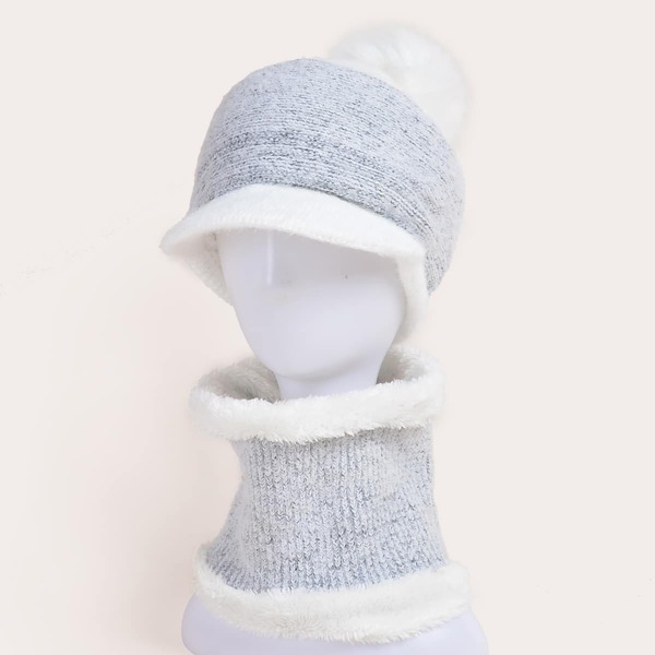 

Pom Pom Decor Knit Beanie & Scarf, White