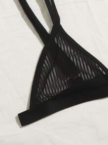 條紋透明內衣褲套裝 - 黑色 - 查看 4