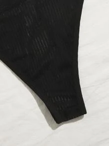 條紋透明內衣褲套裝 - 黑色 - 查看 5