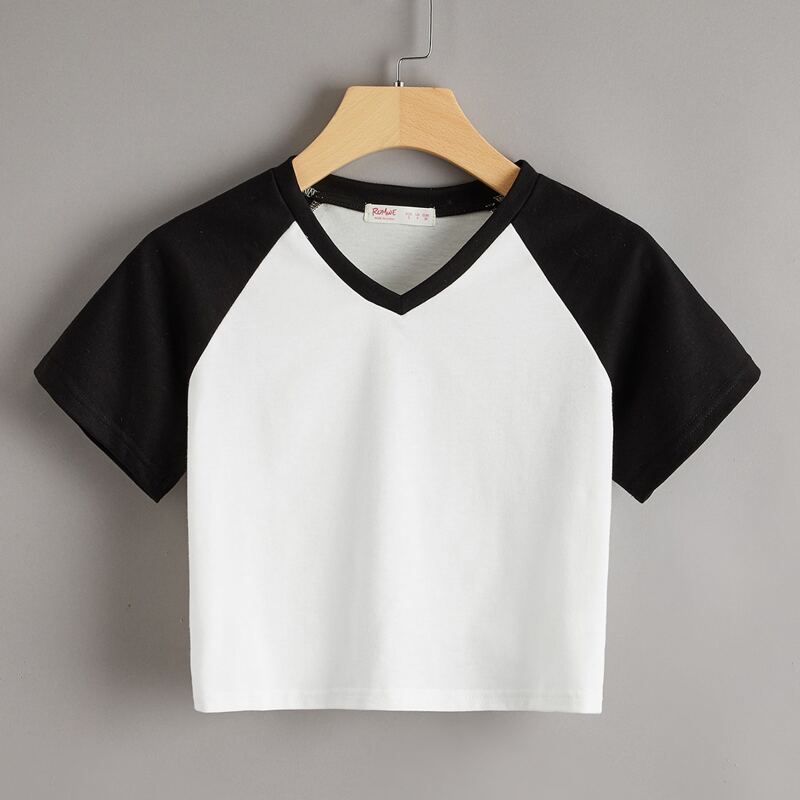 

Colorblock Crop Tee, Black and white