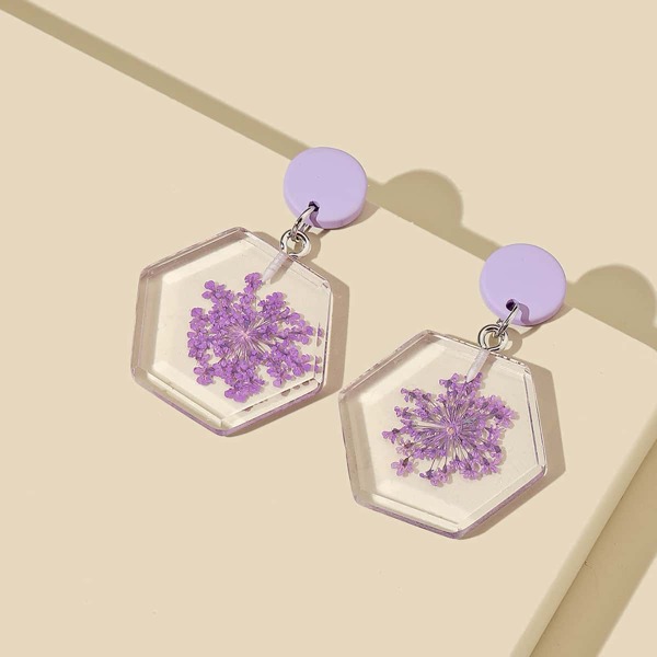 

Round Decor Geo Drop Earrings, Purple