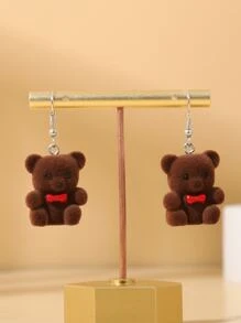 Bear Drop Earrings - Brown - View 2