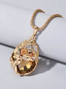 Rhinestone Waterdrop Charm Necklace - Yellow Gold - View 1