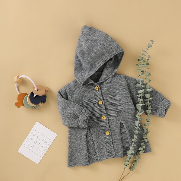 

Toddler Girls Button Front Hooded Cardigan, Grey