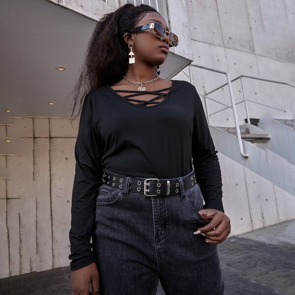

Plus Criss-cross Solid Tee, Black