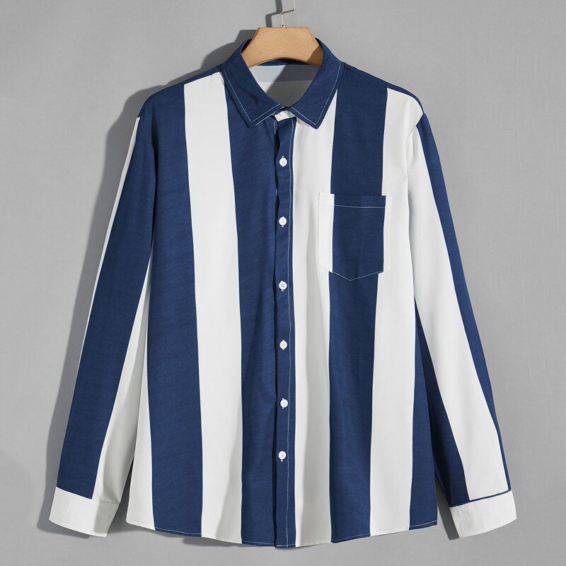 

Guys Pocket Front Striped Shirt, Blue and white