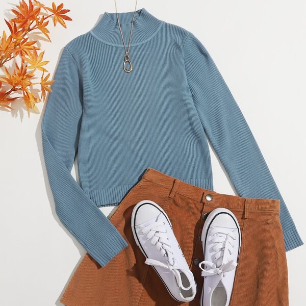 

Solid Stand Collar Crop Sweater, Dusty blue