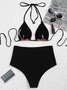 Allover Graphic Triangle Bikini Set Summer Beach - Multicolor - View 2