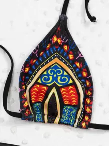 Allover Graphic Triangle Bikini Set Summer Beach - Multicolor - View 3