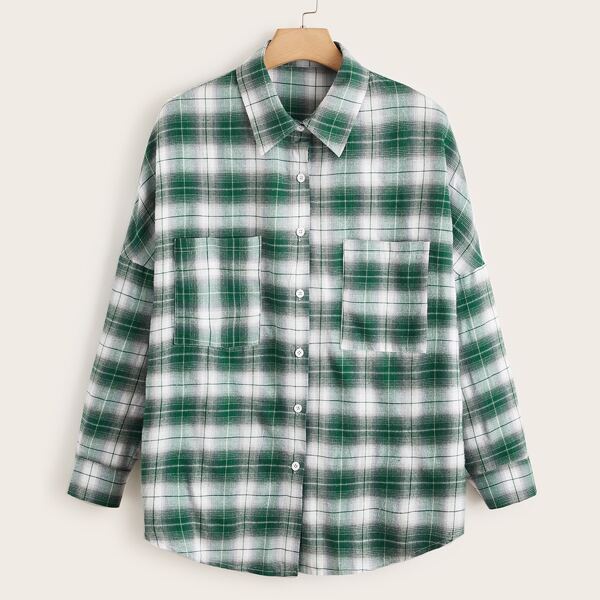 

Plus Tartan Drop Shoulder Blouse, Multicolor