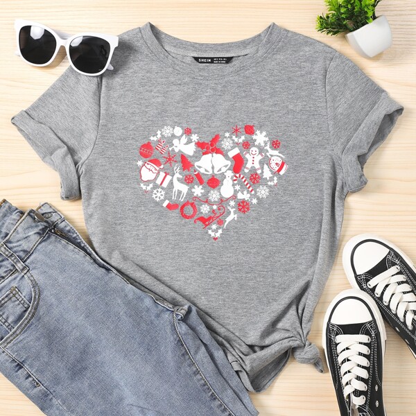 

Christmas Print Tee, Grey