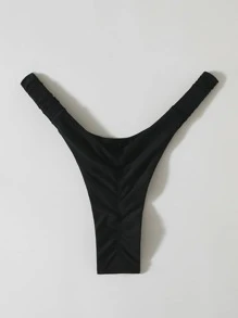 SHEIN Swim Summer Beach Ruched Back High Leg Bikini Panty - Black - View 2