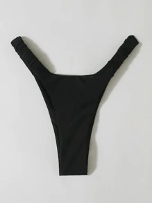 SHEIN Swim Summer Beach Ruched Back High Leg Bikini Panty - Black - View 3