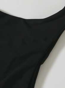 SHEIN Swim Summer Beach Ruched Back High Leg Bikini Panty - Black - View 5