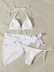 Swim Mod Summer Beach 3packs Triangle Tie Side Bikini Set & Beach Skirt