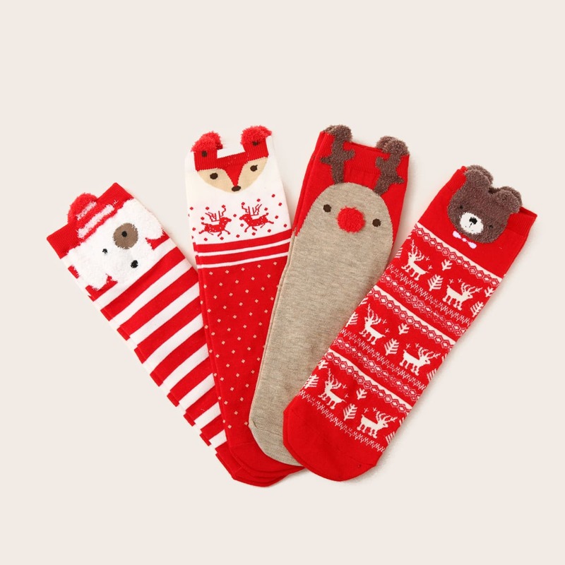 

4pairs Christmas Pattern Ankle Socks, Multicolor